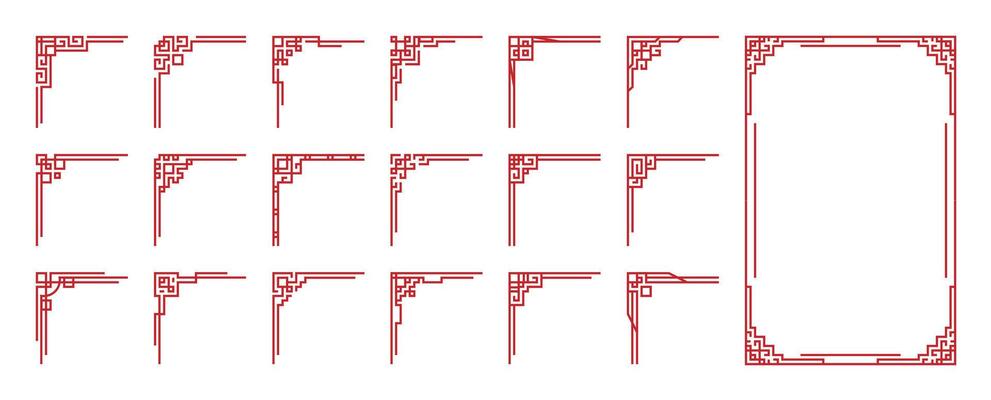 Asian art frame oriental decorative set traditional graphic design ornaments