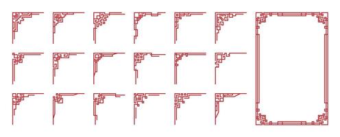 Chinese frame border line lunar new year red knot Asian art oriental decorative set vector