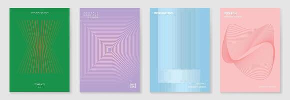 Abstract line wave gradient cover background set. vector