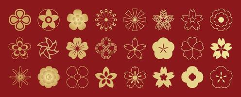 Gold floral patterns on red background vector