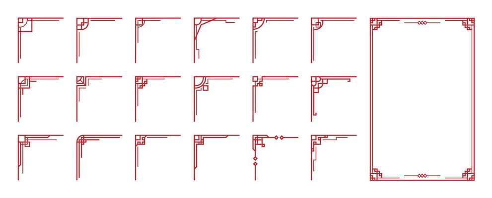 Asian festive ornament corners and borders illustration set