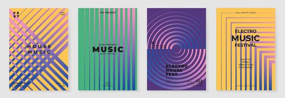 Abstract line wave gradient poster background set. Minimalist cover template with vibrant perspective line wave in motion. Ideal design for social media, cover, banner, flyer, music, ads. vector