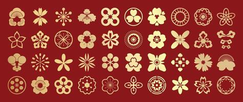 Golden floral patterns on red vector