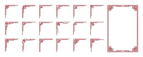 Pattern Chinese. Frame ornament, line Korean. Icon element decor Japanese style, knot Asian border. vector