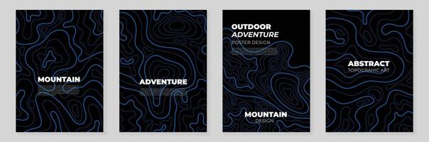 Abstract Topography blue line poster background set. Design illustration for wall art, fabric, packaging, web, banner, wallpaper, card. vector