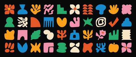 Collection of contemporary figure, cloud, flower, sparkle, geometric shape in funky groovy. Cute hippie design element perfect for banner, print, stickers. vector