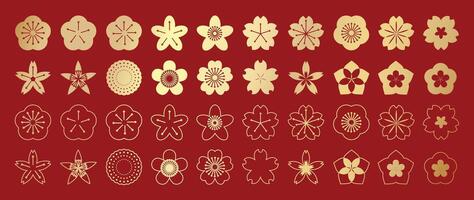 Gold flower designs on red background vector