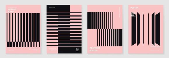 Abstract black blend line on pink poster background set. vector