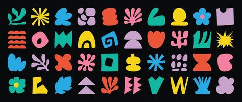 Set of abstract organic shapes . Collection of contemporary figure, cloud, flower, sparkle, geometric shape in funky groovy. Cute hippie design element perfect for banner, print, stickers. vector