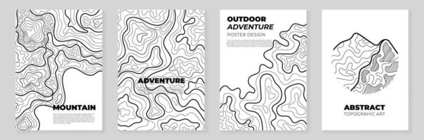 Abstract Topography line poster set. Mountain terrain map background with abstract shape line texture. Design illustration for wall art, fabric, packaging, web, banner, wallpaper, card. vector