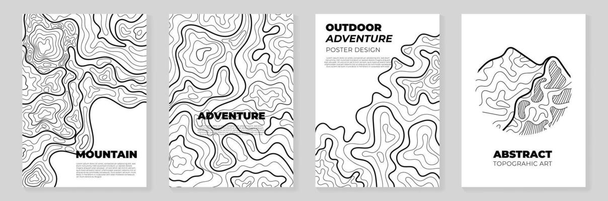 Abstract Topography line poster set. Mountain terrain map background with abstract shape line texture. Design illustration for wall art, fabric, packaging, web, banner, wallpaper, card.