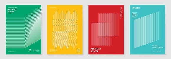 Abstract Blend line wave gradient on green, yellow, red, and blue poster background vector