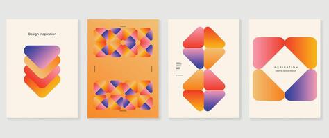 Collection of 70s color gradient poster background . Set of retro wall decoration, groovy, trippy, geometric shape. Vintage hippie wall art for interior, decorative, banner, cover, card. vector