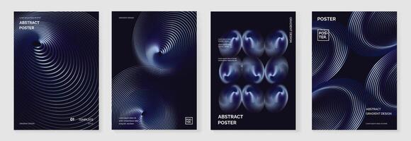 Blue line distortion and blend effect gradient poster background collection. vector