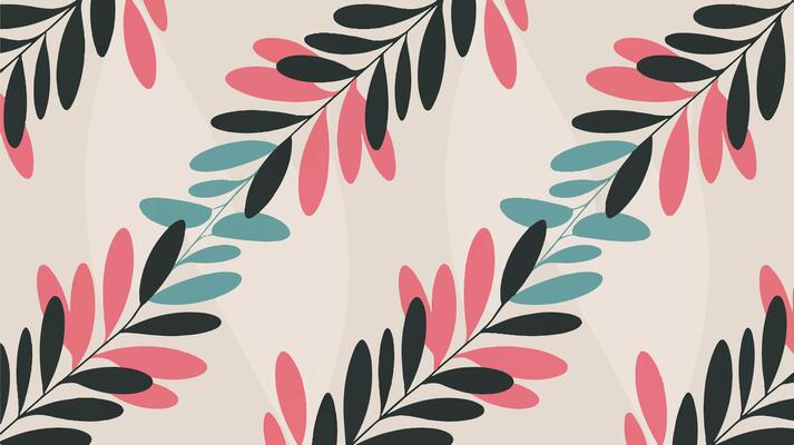 Abstract botanical pattern with pink teal and dark leaves