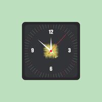 A wall clock with a red hand on it on a green background vector