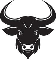 The head of a bull is shown in black and white vector