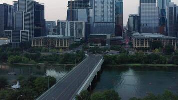 Drone Descending at Sunset with a View of Downtown Austin Skyline video