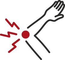 aches hand, elbow pain icon, simple symbol, joint inflammation, linear illustration, arthritis symptom vector