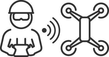 pilot fly drone icon, remote controller, drone operator, reconnaissance operations, thin line illustration vector
