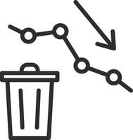 statistics reduce for thrown garbage, decrease waste icon, reducing discarded garbage, graph reduce waste icon, reduce thin line symbol on white background - editable stroke illustration eps10 vector