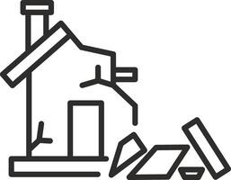 destroyed house icon, destruction of property, rubble from the building, thin line symbol on white background - editable stroke illustration eps 10 vector