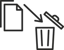 delete file and basket, information send to trash bin, delete data icon, document folder with trash can, thin line symbol on white background - editable stroke illustration vector