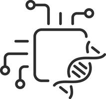 biomedical electronics icon, biosensor, circuit board with molecule, microbiology device, chip, thin line symbol on white background, editable stroke illustration eps10 vector