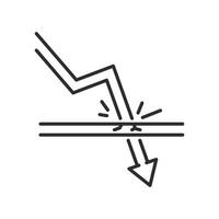 graph of the fall icon, financial downturn, bottoming out, crisis, collapse, falling arrow, chart, thin line symbol on white background, editable stroke illustration vector