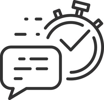 quick response icon, check out of fast answer, text bubble and stopwatch, thin line symbol on white background, editable stroke illustration eps10 vector