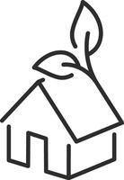 eco construction icon, eco house logo, environmentally home, leaves, green building, ecology city, thin line symbol on white background - editable stroke illustration eps10 vector