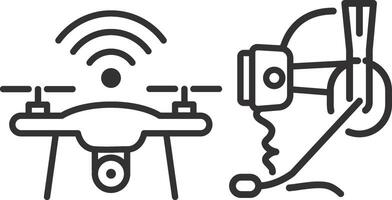 drone operator icon, pilot fly drone, reconnaissance operating, thin line symbol on white background, illustration vector