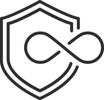 lifetime warranty icon, shield with infinity sign, thin line symbol - editable stroke illustration vector