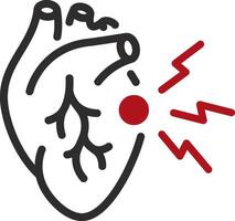 heart pain icon, heart attack, cardiac pains, myocardial infarction thin line symbol on white background - editable stroke illustration vector