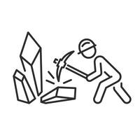 natural resources mining icon, work in a mine, crystals extraction, simple symbol linear illustration vector