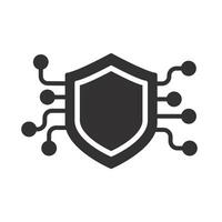shield and printed circuit board, cyber security icon, flat illustration vector