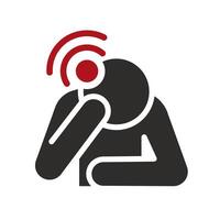 headache icon, head hurts, person supports head with hand, pain, thin line symbol on white background - editable stroke illustration vector