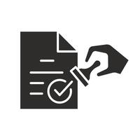 approve doc, rubber stamping on paper document, validation icon, flat illustration vector