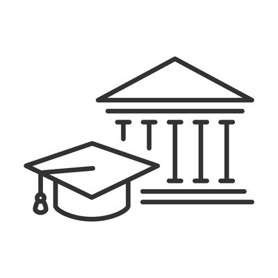 university icon, school building, educational institution, thin line symbol on white background, editable stroke illustration