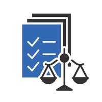 business rules policy, compliance icon, documents with scales, flat illustration vector