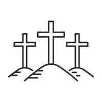 calvary icon, three crosses on hill, crucifixion, easter linear illustration, outline editable stroke vector