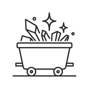 mía carro icono, carretilla mía con minerales, minería natural recursos, sencillo símbolo, lineal ilustración vector