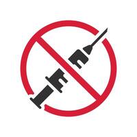 danger of dependence, no drugs use icon, addiction stop, forbidden enter syringe, flat illustration vector