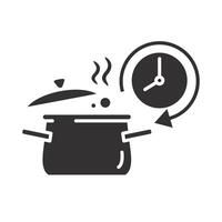 fast prepare meal, cooking time icon, timer cook food, pan with clock, flat illustration vector