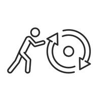 consistency icon, businessman pushing circle arrows, key to success it is effort, linear illustration, outline editable stroke vector