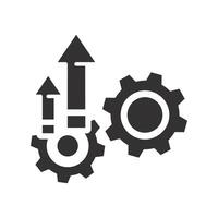 gears with up arrows, improve process icon, improvement or modernization, flat illustration vector