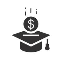 money with graduate hat, tuition fee or scholarship icon, loan on education, value academy grad, flat illustration vector