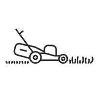 lawn mower icon, mow the grass, thin line symbol, illustration vector