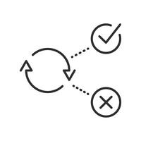 testing icon, negative or positive result, check mark and cross, process result, thin line symbol on white background - editable stroke illustration vector