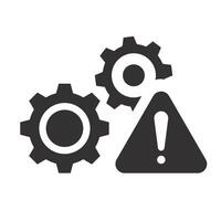 risk management icon, gears with exclamation mark, flat illustration vector